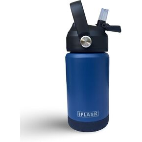 12oz Kids Water Bottle with Straw Lid | 100% Leak Proof | Insulated Stainless Steel Double Walled Thermos | BPA and Sweat free | Hot & Cold (Blue)