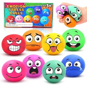 Stress Ball Fidget Squishy Toy: Emotion Sensory Dough Balls for Kids Adults - 8Pack Squeeze Ball Anxiety Stress Relaxation Bulk for Hand Therapy, Classroom prizes Goodie Bags Pinata