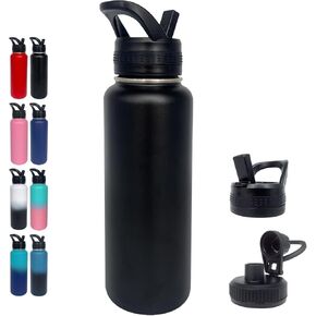 1pack 40 oz Insulated Water Bottle With Straw, Stainless Steel Sports Water Cup Flask with 2 Lids, Wide Mouth Travel Thermal Mug,Blue gradient
