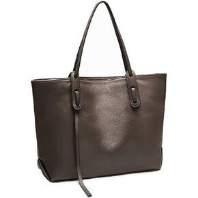 YALUXE Tote Bag for Women Genuine Leather 15.6 inch Laptop long Strap Dangle Design Shoulder Bag