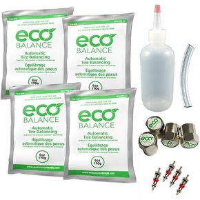 ECO Balance EDIY-6 مجموعة خرزات موازنة الإطارات/العجلة بنفسك - للطرق الوعرة، إطارات شاحنات خفيفة التحمل، (4) أكياس خرز بوزن 6 أوقية، (4) أغطية صمامات ونوى، (1) مزيل أساسي، زجاجة حاقن