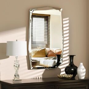 KOHROS Rectangle Frameless Wall Mounted Bathroom Mirror Rectangular Decorative Mirror for Living Room Bedroom Office Entrance Decor (14.84" W x 22.7" H Square)