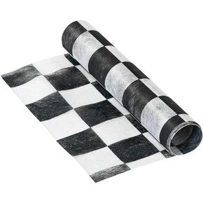 Talking Tables Truly Alice in Wonderland Checkered Fabric Table Runner for a Tea Party or Birthday, Monochrome