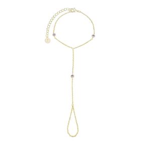 Faire de la Mode 5 CZ Diamond Gold Bracelet Ring Hand Chain for 4-9 Ring Sizes – Non-Tarnish 14k Gold Hand Chain Bracelet for Women – 6" to 8" Adjustable Length