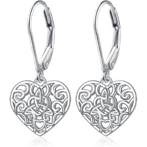 S925 Sterling Silver Heart Dangle Drop Stud Earrings for Women Girl