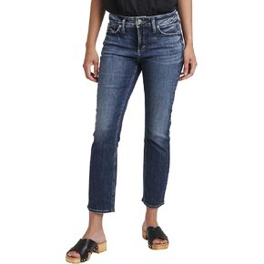 Silver Jeans Co. Women's Elyse Mid Rise Comfort Fit Straight Crop Jeans