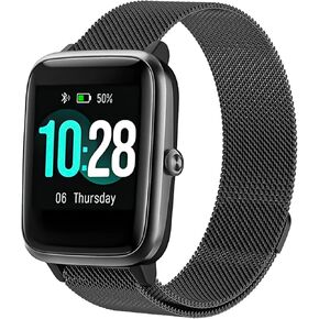 أشرطة مغناطيسية متوافقة مع الساعة الذكية ID205L Veryfitpro مقاس 19 مم، تصميم بدون إبزيم، حزام بديل بحلقة شبكية من الفولاذ المقاوم للصدأ للرجال والنساء لـ ID205L، ID205G ID205 ID205U ID205S، فضي