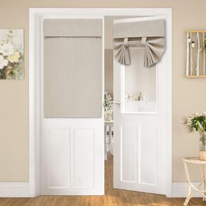 HOMEIDEAS 100% Linen Blackout Sidelight Curtains for Front Door, Side Door Window Curtains, Door Shades for Small Window, Thermal Insulated Door Covering, (1 Panel, W12 X L40, Light Grey)