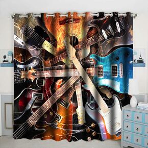 Colourful Guitar Theme Window Curtain Panels Blackout Curtain Panels Thermal Insulated & Light Blocking 42W x 84L inch (Set of 2 Panels)