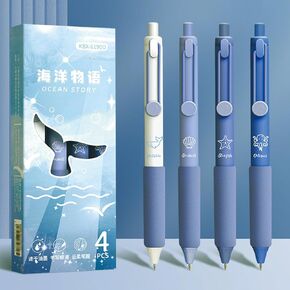 4 Pcs Gel Pens Retractable Pens Cute Pen 0.5mm Black Ink Pen Writing Pens Office School Supplies for Girls Boys Women Men (Blue)