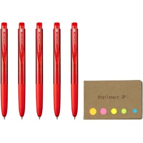Signo RT1 Retractable Gel Ink Pen, Ultra Micro Point 0.28mm, Rubber Grip, Red Ink, 5-Pack, Sticky notes Value Set