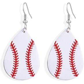 SUMMER LOVE Faux Leather Teardrop Earrings for Women Baseball Basketball Volleyball Leather Earrings Dangle Drop Earrings Jewelry Earrings