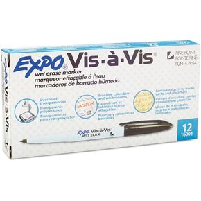 EXPO 16001 Vis-a-Vis Wet-Erase Marker Fine Point Black Dozen