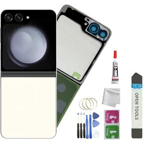 Galaxy Z Flip 5 Back Glass Replacement for Samsung Galaxy Z Flip 5 Back Cover Glass with Tape+Camera Lens+Tools (Cream)