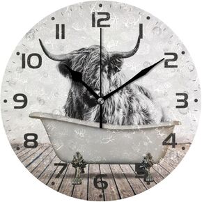 ZOEO Large Wall Clocks, Vintage Cow Yak Alpine Bathtub Battery Operated Non Ticking 10 inch Clock Silent Art Bedroom Kitchen Clock Atomic Analog Clocks Home Decor in Kuwait