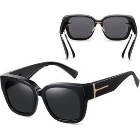 Fit Over Polarized Glasses Sunglasses for Women Men Sun Glasses Trendy Square Frame Wrap UV400 Protection for Driving Riding