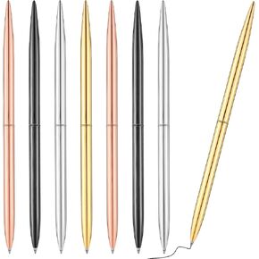 Zonon 8 Piece Slim Metal Ballpoint Pen, Metallic Twist Black Ink Pen 1.0 mm Glossy Retractable Writing Pen for Home Office School Students Teachers Gift Supplies, Gold Rose,gold, Steel, Silver