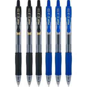 Pilot G2 pens retractable Gel Roller ballpoint Bold pt 1.0 Black & Blue Bundle, (6 COUNT)