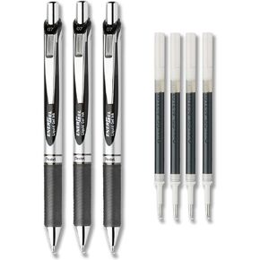 Pentel EnerGel Deluxe RTX Liquid Gel Ink Pen Set Kit, Pack of 3 with 4 Refills (Black - 0.7mm)