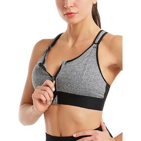 WEICHENS Women Zip Front Sports Bra Racerback Wireless Comfort Yoga Workout Bras with Pads