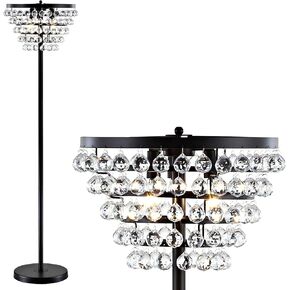 JONATHAN Y JYL9005B Jemma 60" Crystal/Metal LED Floor Lamp, Contemporary, Modern, Transitional, Elegant, Office, Living Room, Family Room, Dining Room, Bedroom, Hallway, Foyer, Brass Gold/Clear