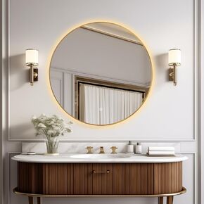 Niccy 40" LED Backlit Round Mirror for Bathroom, Black Framed Vanity Light Wall Mirror LED Smart Circle Mirrors with 3 Lighting Colors, Lighted Round Mirror with Anti-Fog, IP65 Waterproof