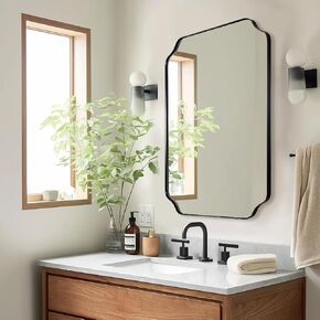 ANDY STAR Unique Rectangle Wall Mirror, 24"x32" Black Mirror, Modern Mirror with Aesthetic Scalloped Edge Design Ideal for Bathroom, Bedroom or Entryway, Thin Frame Deep 1’’