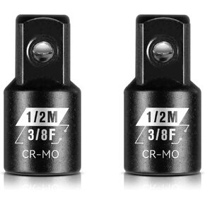 2 Piece 1/2"F To 3/8"M Impact Socket Reducer Set,SAE Drive Cr-Mo Steel Exceeds ANSI Standards,Square Drive Adapter for Impact Driver Wrench
