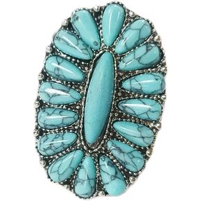 Pingyongchang Western Turquoise Ring Turquoise Flower Lightning Bolt Adjustable Ring Natural Green Stone Thunder Flash Knuckle Finger Rings for Women Cowgirls Punk Party Statement Jewelry