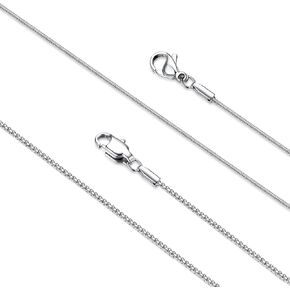 LOLIAS 2 Pcs Stainless Steel 1mm Round Snake Chain Box Chain Necklace Super Thin & Strong,16-30 Inch