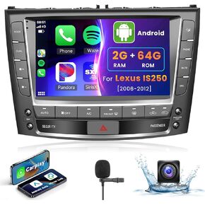 راديو سيارة 9 بوصة لسيارة لكزس IS250 2006-2012 2G+64G مع Apple Car Play Android Auto Canbus، Podofo HD IPS شاشة تعمل باللمس بلوتوث ستيريو مع GPS WiFi HiFi Audio Free Camera