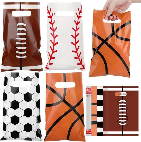 Aliceset 160 قطعة من حقائب الحفلات الرياضية المفضلة لكرة القدم، حقائب هدايا لكرة القدم تحت عنوان حقائب المكافآت البلاستيكية، كرات السلة، أكياس الحلوى مع مقابض للرياضات، مستلزمات حفلات أعياد الميلاد للأولاد in Kuwait