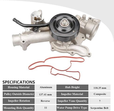 01108 مضخة مياه احترافية لمحرك دودج [5.7L V8 HEMI]، 2009-2018 رام 1500/2500/3500 [5.7L345cid OHV]، 2009 دورانجو/أسبن 5.7 لتر in Kuwait