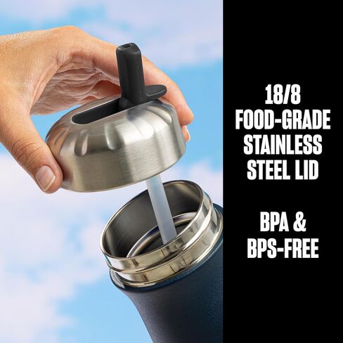 غطاء S'well Traveler Flip Straw، يناسب جميع أحجام المسافرين، غطاء من الفولاذ المقاوم للصدأ 18/8 مع قش، قلاب مفتوح لسهولة الشرب أثناء التنقل، خالي من مادة BPA، in Kuwait