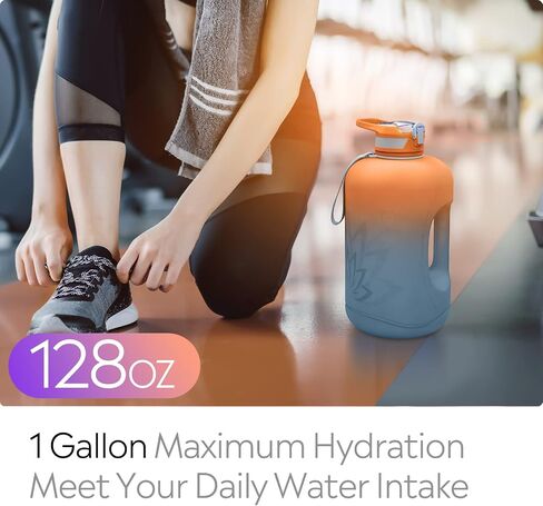 TOBA 1 Gallon Water Bottle -128 oz Motivational, BPA Free Water Jug Large Sports, Leakproof Drinking Bottle Women/Men for Fitness Gym Outdoor Activity in Saudi Arabia