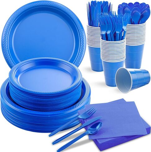 MirthMood 350PCS 2024 Black Disposable Plates, Black Party Supplies, Includes 50 Dinner Plates, 50 Salad Plates, 50 Black Silverware, 50 Napkins and 50 12OZ Cups, Suit for BBQ Party And Halloween in Saudi Arabia
