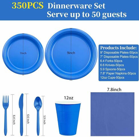 MirthMood 350PCS 2024 Black Disposable Plates, Black Party Supplies, Includes 50 Dinner Plates, 50 Salad Plates, 50 Black Silverware, 50 Napkins and 50 12OZ Cups, Suit for BBQ Party And Halloween in Saudi Arabia