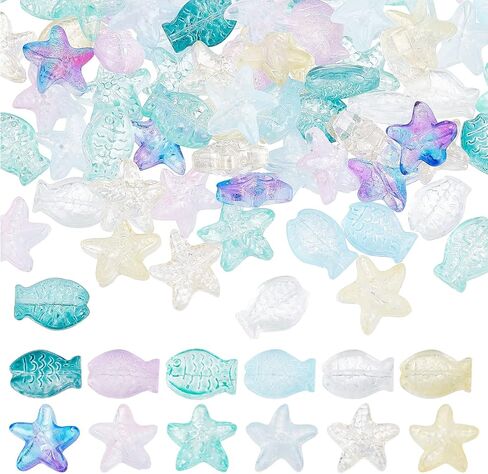 SUNNYCLUE 1 Box 120Pcs Fish Beads Starfish Beads Glass Star Bead Sea Animal Loose Spacer Transparent Colorful Bead Small Double Sided Fish Beads for Jewelry Making Beading Supplies Bracelets DIY Craft in Saudi Arabia