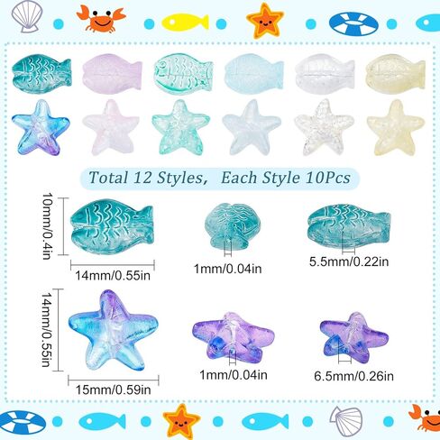 SUNNYCLUE 1 Box 120Pcs Fish Beads Starfish Beads Glass Star Bead Sea Animal Loose Spacer Transparent Colorful Bead Small Double Sided Fish Beads for Jewelry Making Beading Supplies Bracelets DIY Craft in Saudi Arabia