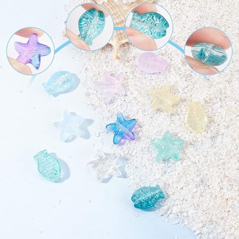 SUNNYCLUE 1 Box 120Pcs Fish Beads Starfish Beads Glass Star Bead Sea Animal Loose Spacer Transparent Colorful Bead Small Double Sided Fish Beads for Jewelry Making Beading Supplies Bracelets DIY Craft in Saudi Arabia