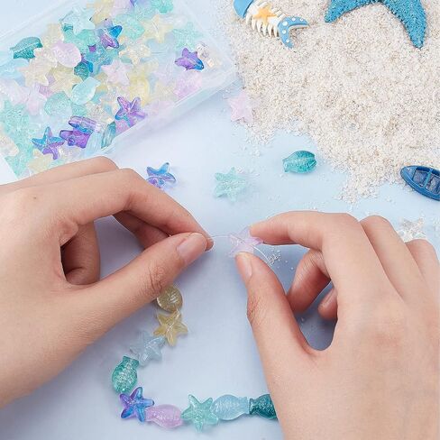 SUNNYCLUE 1 Box 120Pcs Fish Beads Starfish Beads Glass Star Bead Sea Animal Loose Spacer Transparent Colorful Bead Small Double Sided Fish Beads for Jewelry Making Beading Supplies Bracelets DIY Craft in Saudi Arabia
