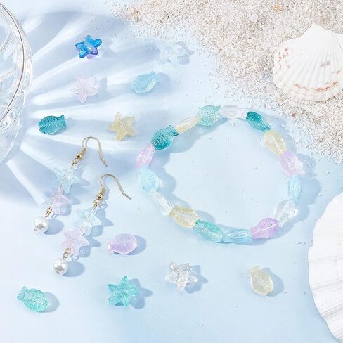 SUNNYCLUE 1 Box 120Pcs Fish Beads Starfish Beads Glass Star Bead Sea Animal Loose Spacer Transparent Colorful Bead Small Double Sided Fish Beads for Jewelry Making Beading Supplies Bracelets DIY Craft in Saudi Arabia
