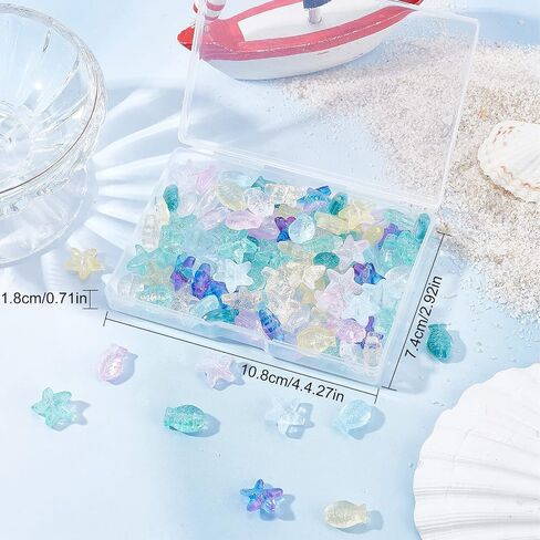 SUNNYCLUE 1 Box 120Pcs Fish Beads Starfish Beads Glass Star Bead Sea Animal Loose Spacer Transparent Colorful Bead Small Double Sided Fish Beads for Jewelry Making Beading Supplies Bracelets DIY Craft in Saudi Arabia