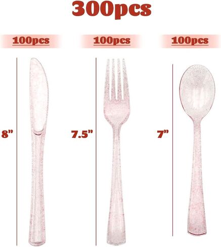 180PCS Rose Gold Plastic Silverware Set, Disposable Glitter Gold Cutlery, Flatware Set, 60 Gold Forks, 60 Gold Spoons, 60 Gold Knives, Valentine's day Fancy Party Utensils in Saudi Arabia