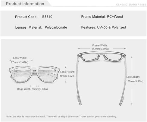 نظارات شمسية مستقطبة من KINGSEVEN Bubinga بتصميم كلاسيكي أنيق للرجال والنساء، عدسة عاكسة B5510 in Kuwait