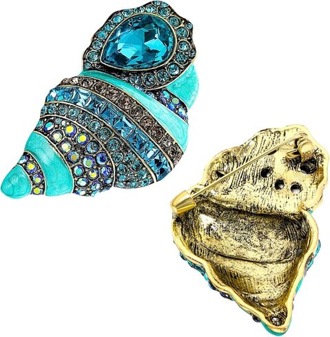 محارة بروش دبوس للنساء المحيط البحر شل دبوس الأزرق كريستال حجر الراين صدف دبوس صدف المينا دبوس صدف مجوهرات للنساء الفتيات الزفاف عيد ميلاد عطلة الصيف الشاطئ الهدايا in Kuwait