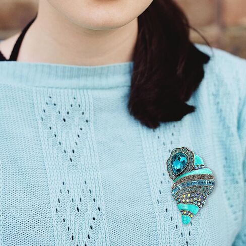 محارة بروش دبوس للنساء المحيط البحر شل دبوس الأزرق كريستال حجر الراين صدف دبوس صدف المينا دبوس صدف مجوهرات للنساء الفتيات الزفاف عيد ميلاد عطلة الصيف الشاطئ الهدايا in Kuwait