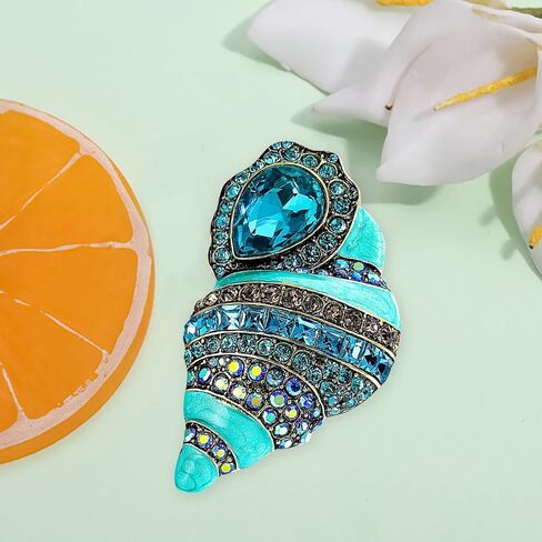 محارة بروش دبوس للنساء المحيط البحر شل دبوس الأزرق كريستال حجر الراين صدف دبوس صدف المينا دبوس صدف مجوهرات للنساء الفتيات الزفاف عيد ميلاد عطلة الصيف الشاطئ الهدايا in Kuwait