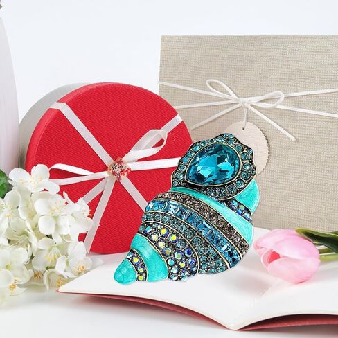 محارة بروش دبوس للنساء المحيط البحر شل دبوس الأزرق كريستال حجر الراين صدف دبوس صدف المينا دبوس صدف مجوهرات للنساء الفتيات الزفاف عيد ميلاد عطلة الصيف الشاطئ الهدايا in Kuwait