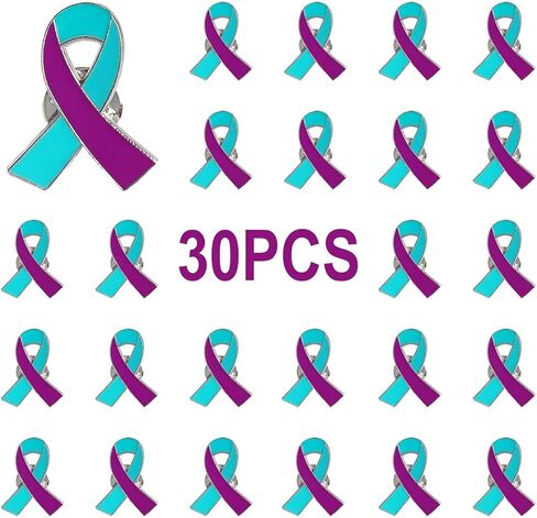 30 قطعة من دبابيس شريط التوعية لمنع الانتحار باللون الأزرق المخضر والأرجواني بروش طية صدر السترة in Saudi Arabia